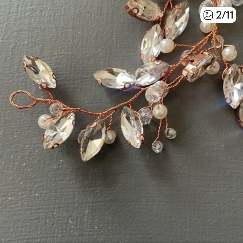 Wedding Bridal Crystal Vine Hair Piece Comb Copper - Picture 4 of 7
